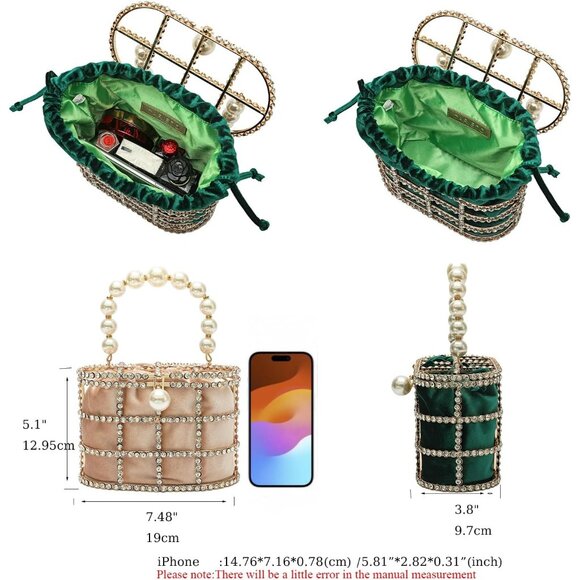 ⚡Women's Tan Detachable Pearl Diamond Chain Soft Velvet Shoulder Clutch Handbag - Picture 4 of 5